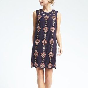Banana Republic Embellished Shift Dress Navy Blue Pink Beaded Sleeveless